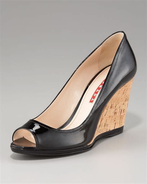 prada open toe low wedge sandals|Prada chunky heel sandal.